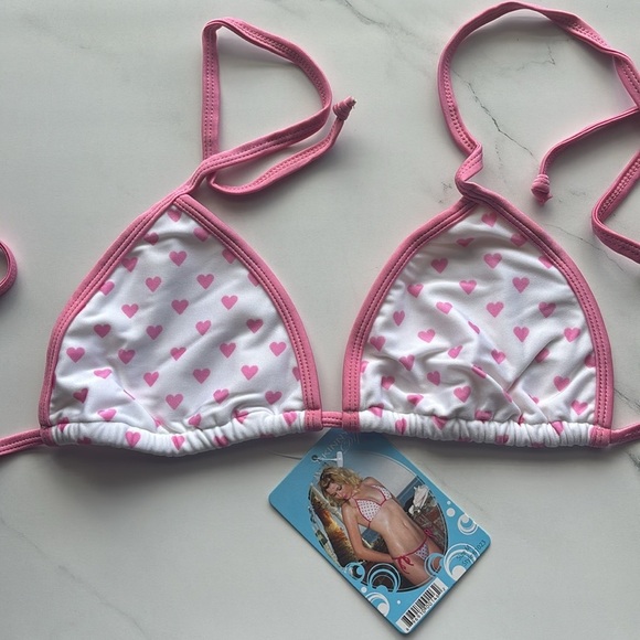 Leg Avenue Hot Pink & White Heart String Bikini Set​ - Picture 3 of 7